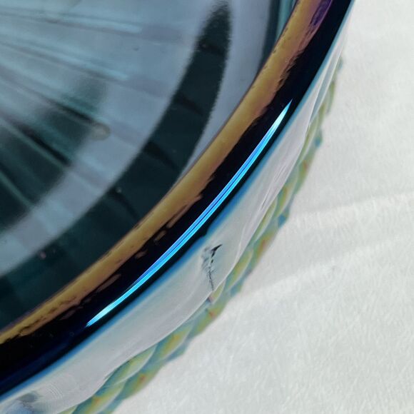 Vintage Indiana Glass Princess Blue Carnival Iridescent Candy Dish With Lids - Picture 7 of 10